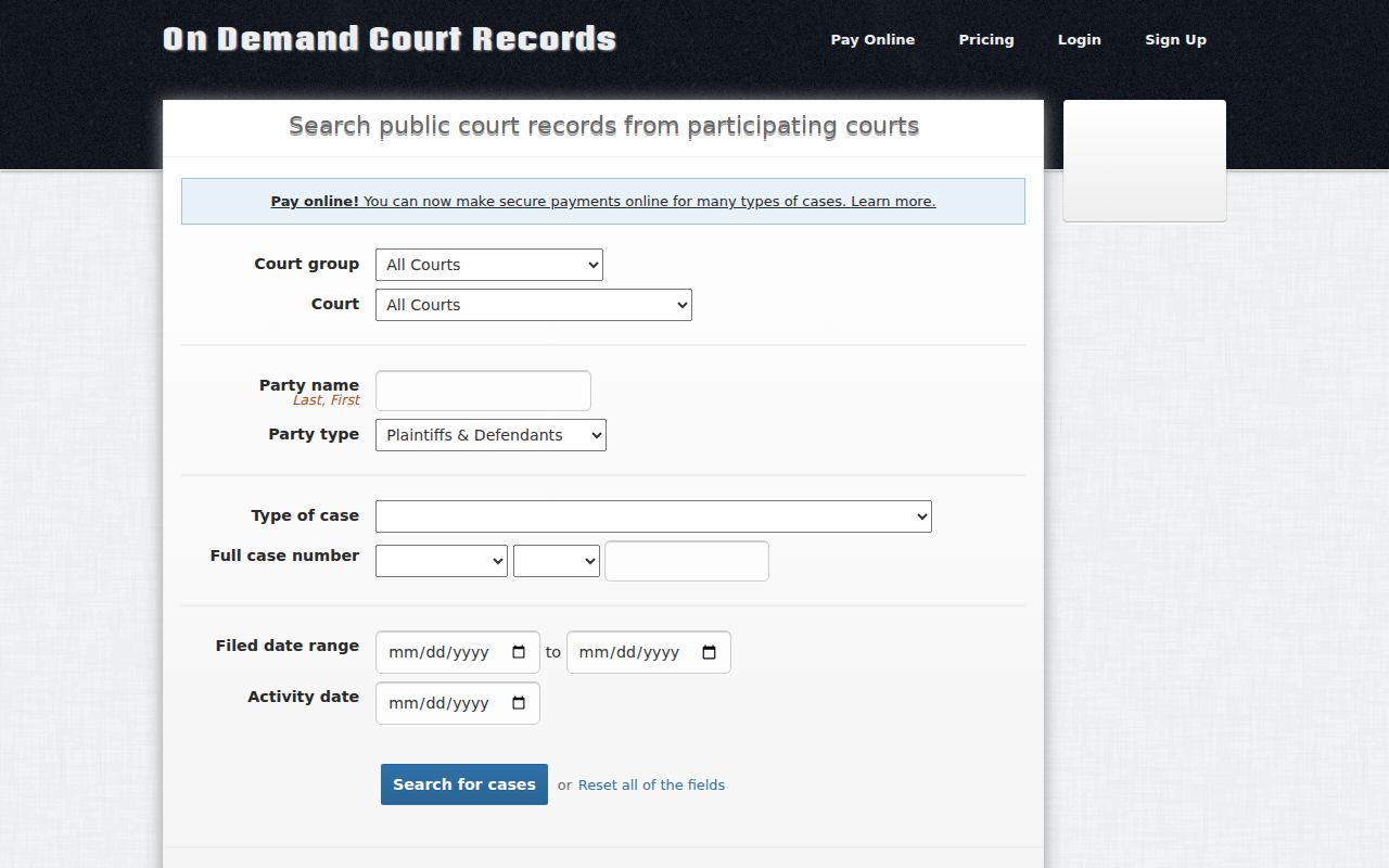 ODCR Creek County court group and case search controls