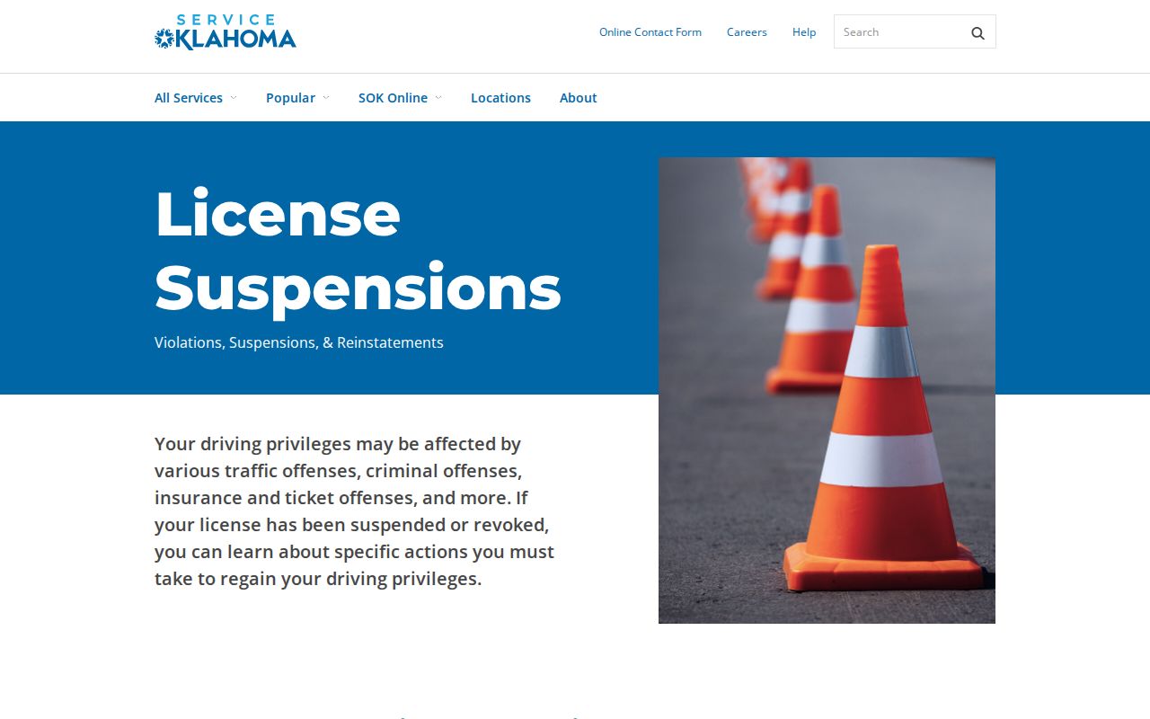 Service Oklahoma violations suspension and reinstatement information
