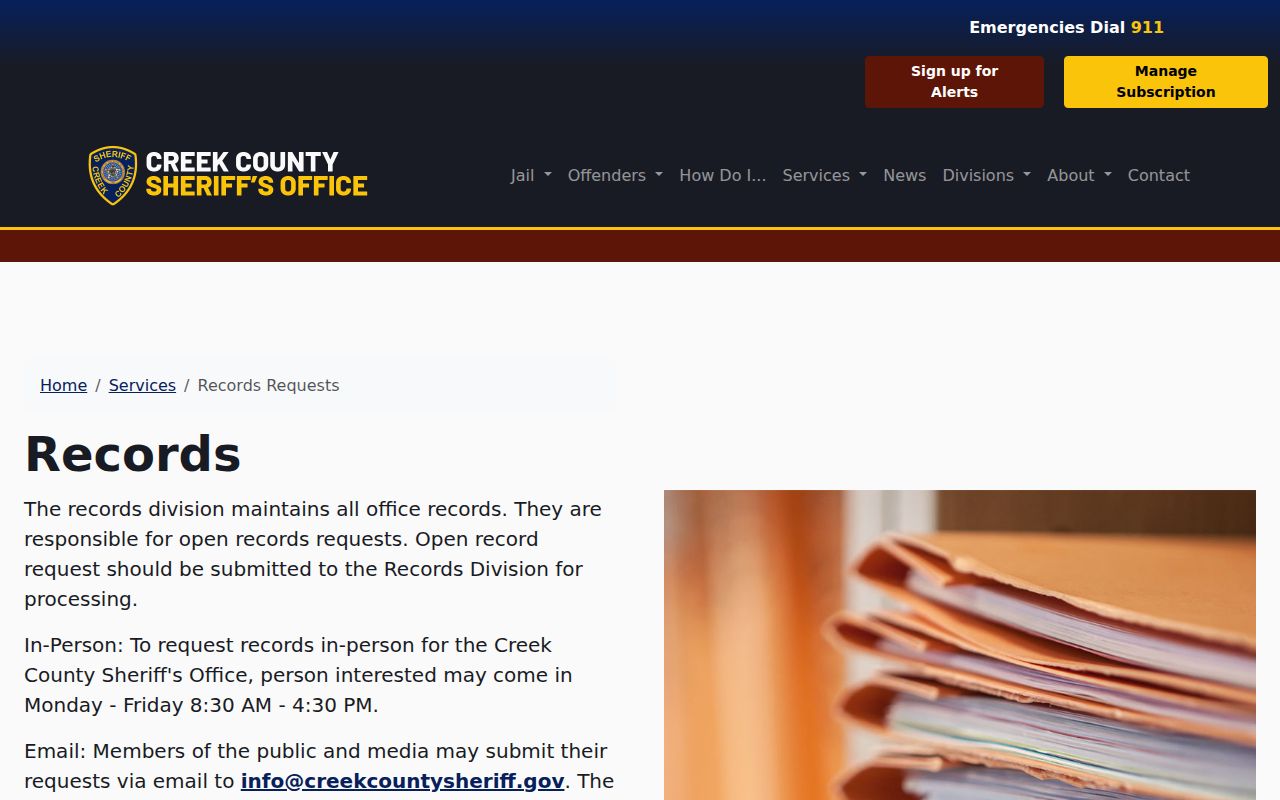 Creek County Sheriff's Records Division request instructions