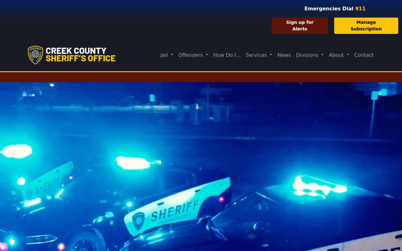 Creek County Sheriff's Office homepage with public records and Most Wanted links